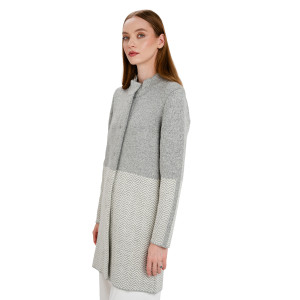 Ladies Herringbone Wool Coat AWL320 Natural/Grey Herringbone SAOL Knitwear Side View