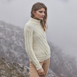 Turtle Neck Cable Sweater ML900 Natural White SAOL Knitwear Side View