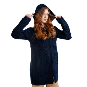 Celtic Aran Jacket ML128 Navy Blue SAOL Knitwear Side View