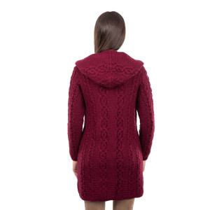 Celtic Aran Jacket ML128 Wine SAOL Knitwear Reverse View