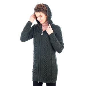 Celtic Aran Jacket ML128 Army Green SAOL Knitwear Side View