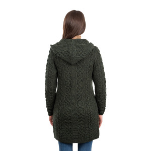 Celtic Aran Jacket ML128 Army Green SAOL Knitwear Reverse View