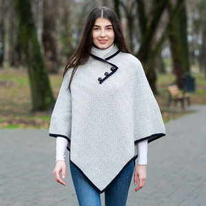 Ladies Herringbone Cape AWL318 Grey SAOL Knitwear Front View