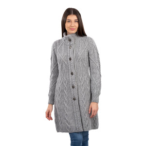 Aran Cable Signature Coat ML126 Grey SAOL Knitwear Front View