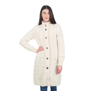 Aran Cable Signature Coat ML126 Natural White SAOL Knitwear Front View