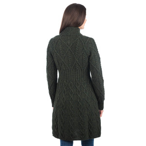 Aran Cable Signature Coat ML126 Army Green SAOL Knitwear Reverse View