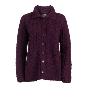 Boyne Valley Knitwear Honeycomb Ladies Wool Cardigan Front View DublinGiftCompany.com