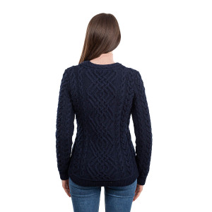Cable Knit Crew Sweater ML102 Navy Blue SAOL Knitwear Reverse View