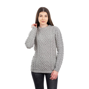 Cable Knit Crew Sweater ML102 Grey SAOL Knitwear Front View
