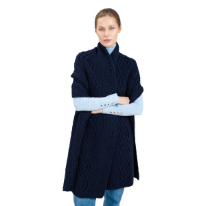 Classic Cable Wool Wrap ML124 Navy Blue SAOL Knitwear Front View