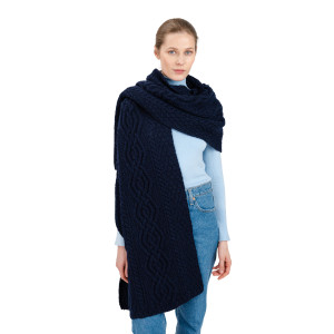 Classic Cable Wool Wrap ML124 Navy Blue SAOL Knitwear Front View