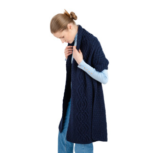Classic Cable Wool Wrap ML124 Navy Blue SAOL Knitwear Side View