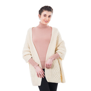 Classic Cable Wool Wrap ML124 Natural White SAOL Knitwear Front View