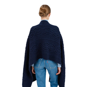 Classic Cable Wool Wrap ML124 Navy Blue SAOL Knitwear Reverse View