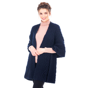Classic Cable Wool Wrap ML124 Navy Blue SAOL Knitwear Front View