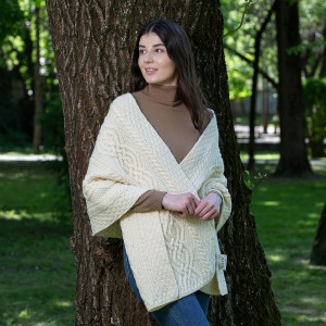 Classic Cable Wool Wrap ML124 Natural White SAOL Knitwear Front View