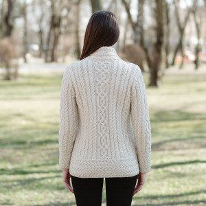 Cable Knit Side Zip Cardigan ML136 Parsnip SAOL Knitwear Reverse View