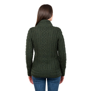 Cable Knit Side Zip Cardigan ML136 Army Green SAOL Knitwear Reverse View