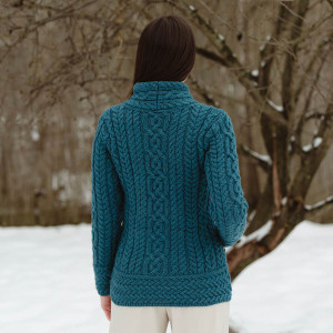 Cable Knit Side Zip Cardigan ML136 Teal SAOL Knitwear Reverse View