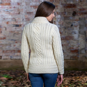 Cable Knit Side Zip Cardigan ML136 Natural White SAOL Knitwear Reverse View