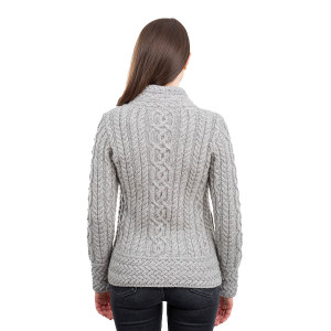 Cable Knit Side Zip Cardigan ML136 Grey SAOL Knitwear Reverse View