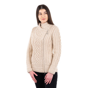 Cable Knit Side Zip Cardigan ML136 Parsnip SAOL Knitwear Side View