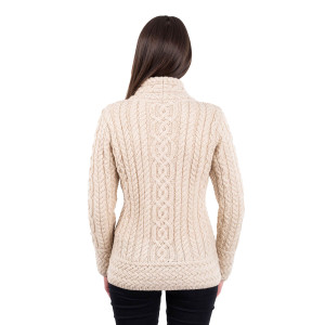 Cable Knit Side Zip Cardigan ML136 Parsnip SAOL Knitwear Reverse View