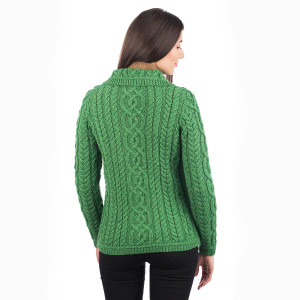 Ladies Buttoned Cardigan ML109 Green SAOL Knitwear Reverse View