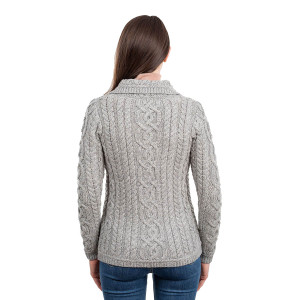 Ladies Buttoned Cardigan ML109 Grey SAOL Knitwear Reverse View