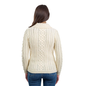 Ladies Buttoned Cardigan ML109 Natural White SAOL Knitwear Reverse View