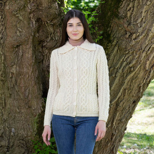 Ladies Buttoned Cardigan ML109 Natural White SAOL Knitwear Front View
