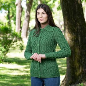 Ladies Buttoned Cardigan ML109 Green SAOL Knitwear Front View