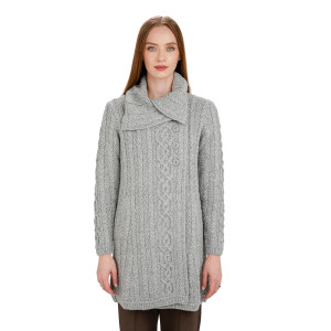 Ladies 4 Buttons Collar Coat AWL108 Grey SAOL Knitwear Front View