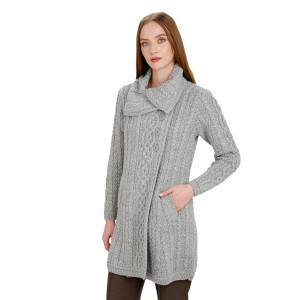 Ladies 4 Buttons Collar Coat AWL108 Grey SAOL Knitwear Side View