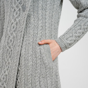 Ladies 4 Buttons Collar Coat AWL108 Grey SAOL Knitwear Details View