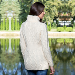 Cable Cardigan With Zipper ML142 Natural White SAOL Knitwear Reverse View