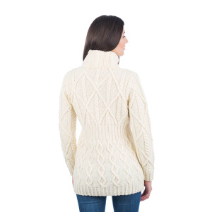 Cable Cardigan With Zipper ML142 Natural White SAOL Knitwear Reverse View
