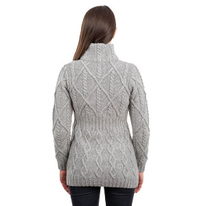Cable Cardigan With Zipper ML142 Grey SAOL Knitwear Reverse View