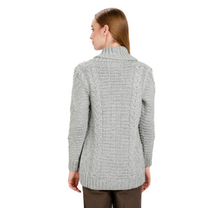 Open Front Cable Knit Cardigan AWL121 Grey SAOL Knitwear Reverse View