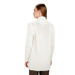 Open Front Cable Knit Cardigan AWL121 Natural White SAOL Knitwear Reverse View