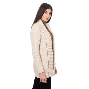 Open Front Cable Knit Cardigan AWL121 Natural White SAOL Knitwear Side View