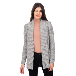 Open Front Cable Knit Cardigan AWL121 Grey SAOL Knitwear Front View