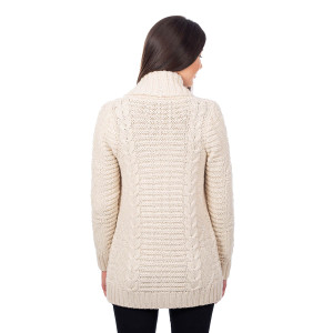 Open Front Cable Knit Cardigan AWL121 Natural White SAOL Knitwear Reverse View