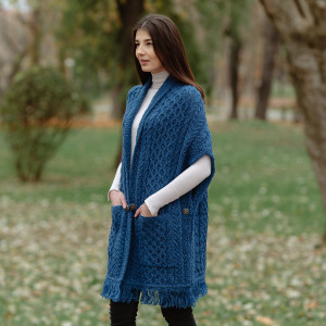 Ladies Pocket Shawl ML104 Marl Blue SAOL Knitwear Side View