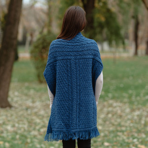 Ladies Pocket Shawl ML104 Marl Blue SAOL Knitwear Reverse View