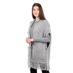 Ladies Pocket Shawl ML104 Grey SAOL Knitwear Side View