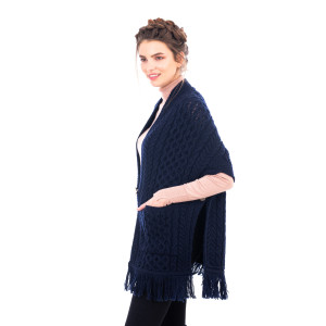 Ladies Pocket Shawl ML104 Navy Blue SAOL Knitwear Side View