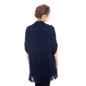Ladies Pocket Shawl ML104 Navy Blue SAOL Knitwear Reverse View