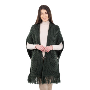 Ladies Pocket Shawl ML104 Army Green SAOL Knitwear Front View