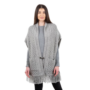 Ladies Pocket Shawl ML104 Grey SAOL Knitwear Front View